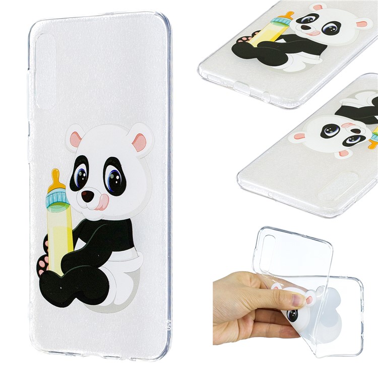 Pattern Printing Soft TPU Mobile Casing for Samsung Galaxy A50 - Panda Holding a Bottle-1