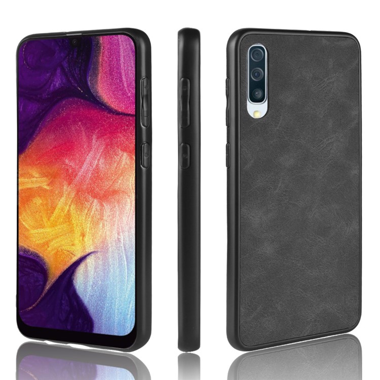 PU Leather Coated TPU Mobile Phone Case for Samsung Samsung Galaxy A50 / A50s / A30s - Black-1