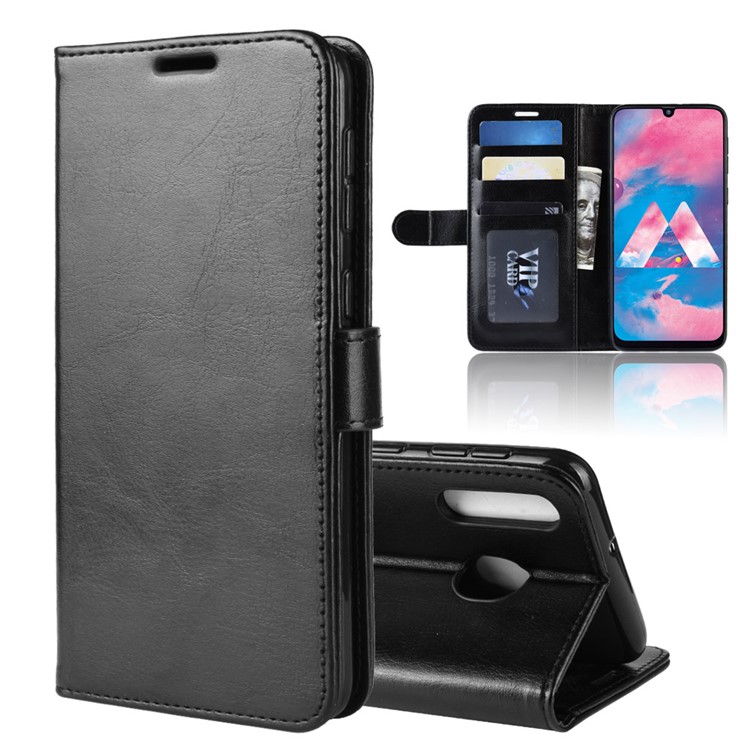 Crazy Horse PU Leather Stand Wallet Flip Phone Case for Samsung Galaxy M30 - Black-1