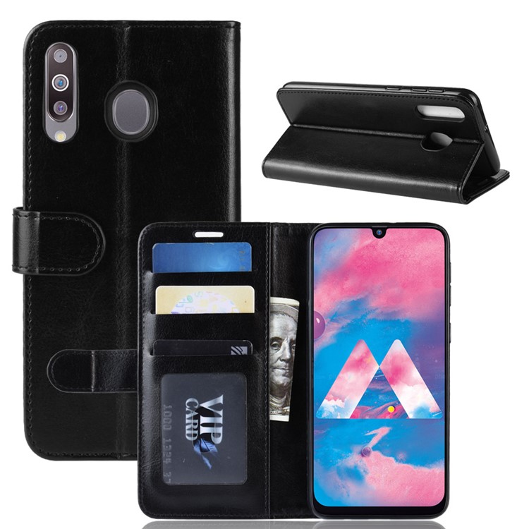 Crazy Horse PU Leather Stand Wallet Flip Phone Case for Samsung Galaxy M30 - Black-8