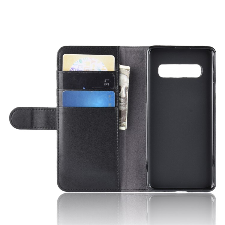 Genuine Split Leather Card Holder Stand Phone Cover for Samsung Galaxy S10 5G - Black-4