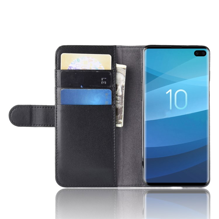 Echte Split Leder -kartenhalter -stand Telefonabdeckung Für Samsung Galaxy S10 5g - Schwarz