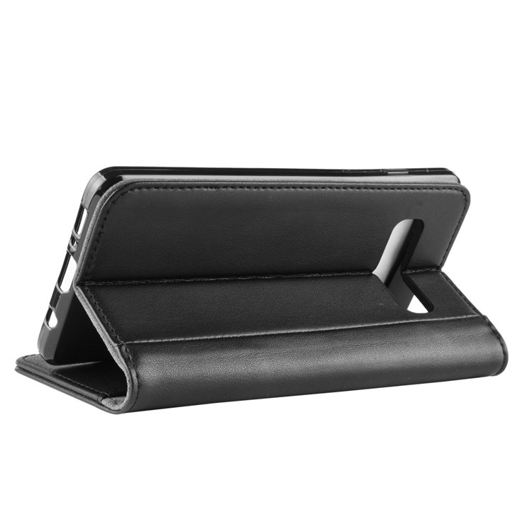 Genuine Split Leather Card Holder Stand Phone Cover for Samsung Galaxy S10 5G - Black-6