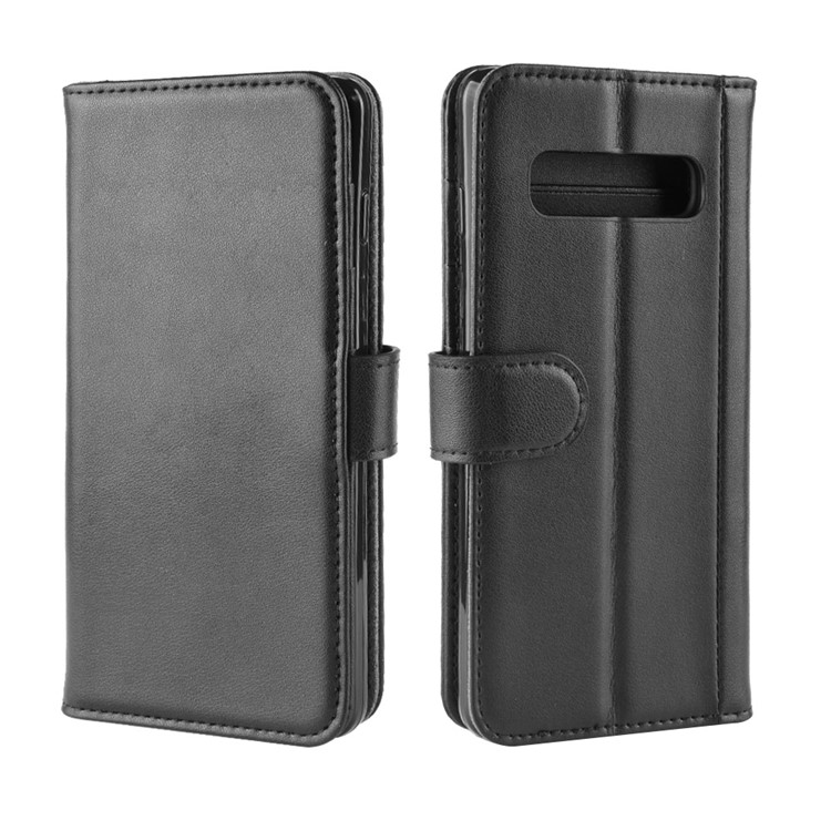 Genuine Split Leather Card Holder Stand Phone Cover for Samsung Galaxy S10 5G - Black-8