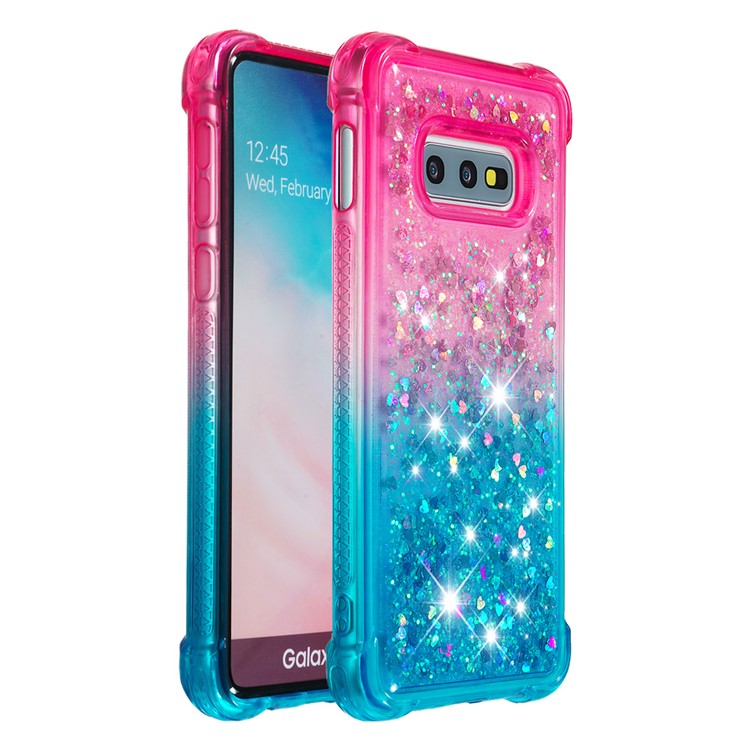 Gradient Glitter Powder Quicksand TPU Case Shell for Samsung Galaxy S10e - Rose / Cyan-3