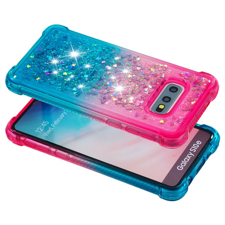 Gradient Glitter Powder Quicksand TPU Case Shell for Samsung Galaxy S10e - Rose / Cyan-4