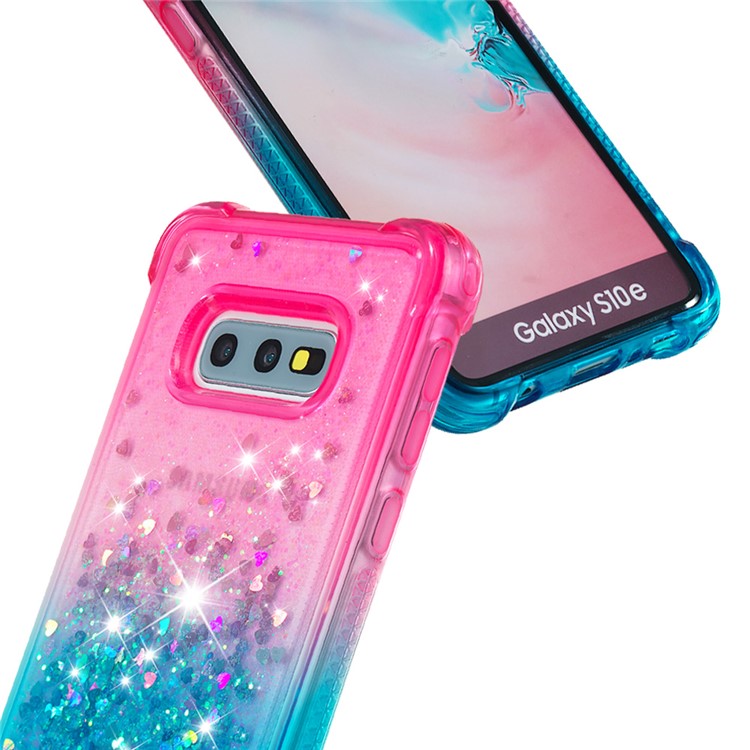 Gradient Glitter Powder Quicksand TPU Case Shell for Samsung Galaxy S10e - Rose / Cyan-5