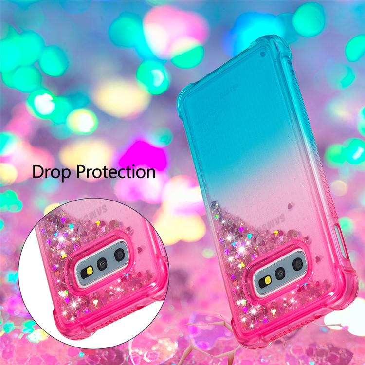 Gradient Glitter Powder Quicksand TPU Case Shell for Samsung Galaxy S10e - Rose / Cyan-6