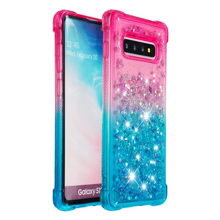 Anti-fall Quicksand TPU Phone Cover for Samsung S10 Plus - Rose / Baby Blue-3