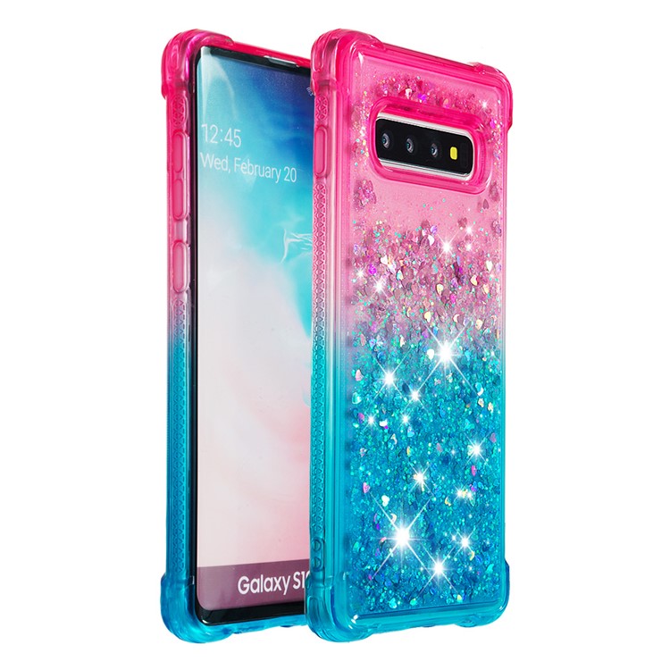 Anti-fall Quicksand TPU Phone Cover for Samsung S10 Plus - Rose / Baby Blue-3