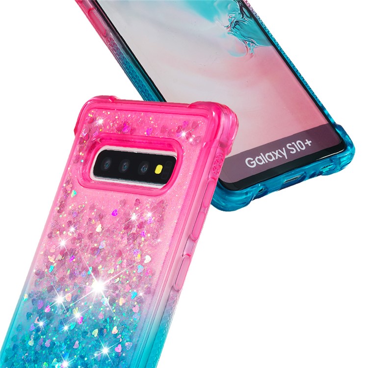 Anti-fall Quicksand TPU Phone Cover for Samsung S10 Plus - Rose / Baby Blue-5