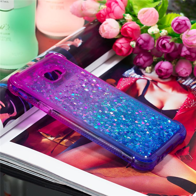 Rhinestone Decor Gradient Glitter Powder Quicksand TPU Shell for Samsung Galaxy J4 Plus - Purple / Blue-2