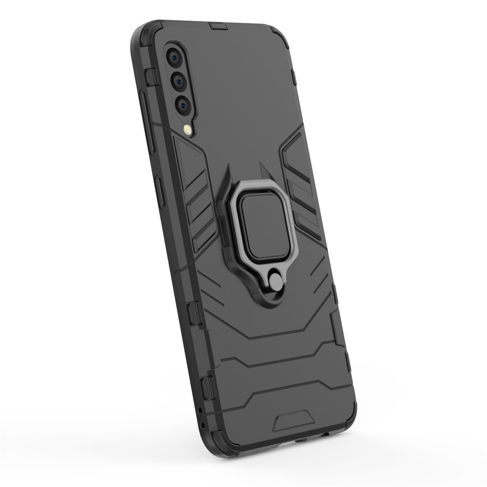 Cool Guard Ring Holder Kickstand PC TPU Hybrid Case for Samsung Galaxy A50 - Black-4