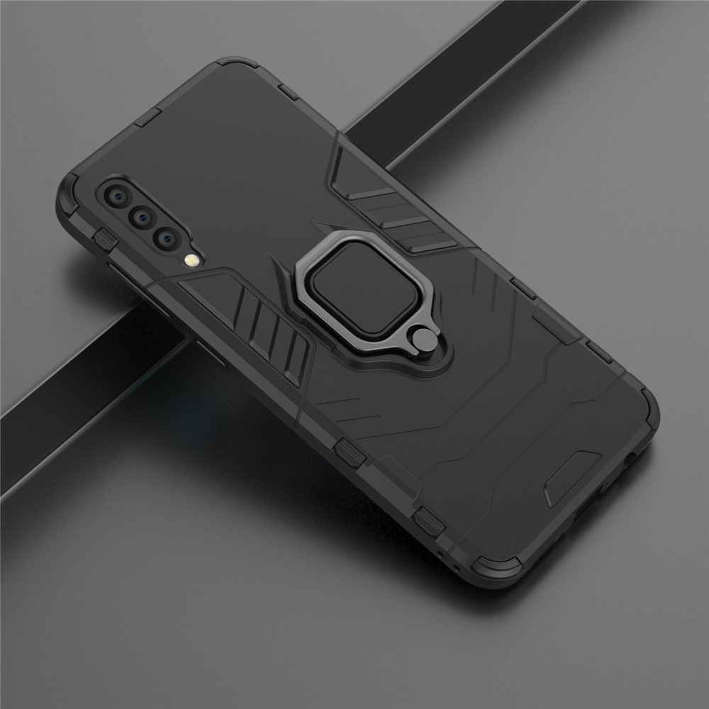 Cool Guard Ring Holder Kickstand PC TPU Hybrid Case for Samsung Galaxy A50 - Black-9