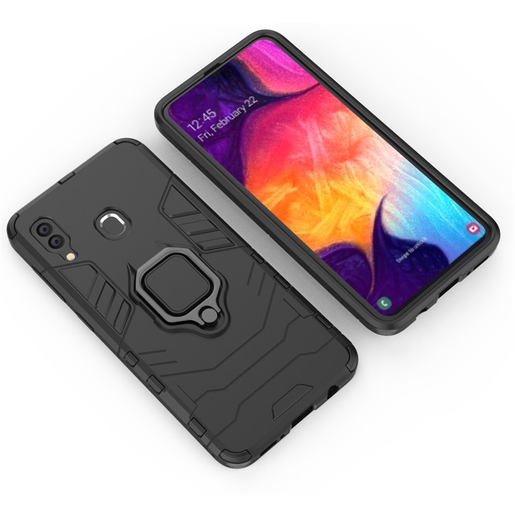 Cool Guard Ringhalter Kickstand PC TPU Hybrid -hülle Für Samsung Galaxy A30 / A20 - Schwarz