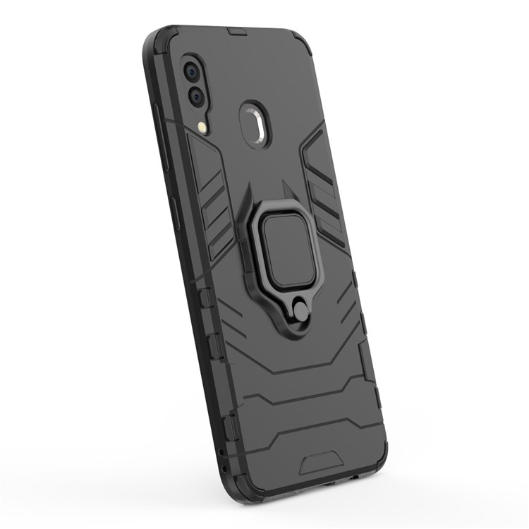 Cool Guard Ring Holder Kickstand PC TPU Hybrid Case Per Samsung Galaxy A30 / A20 - Nero