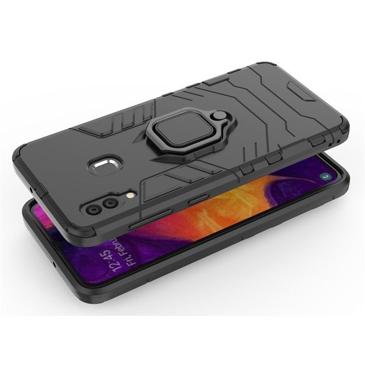 Держатель Кольца Cool Guard Kickstand PC TPU Гибридный Корпус Для Samsung Galaxy A30 / A20 - Черный