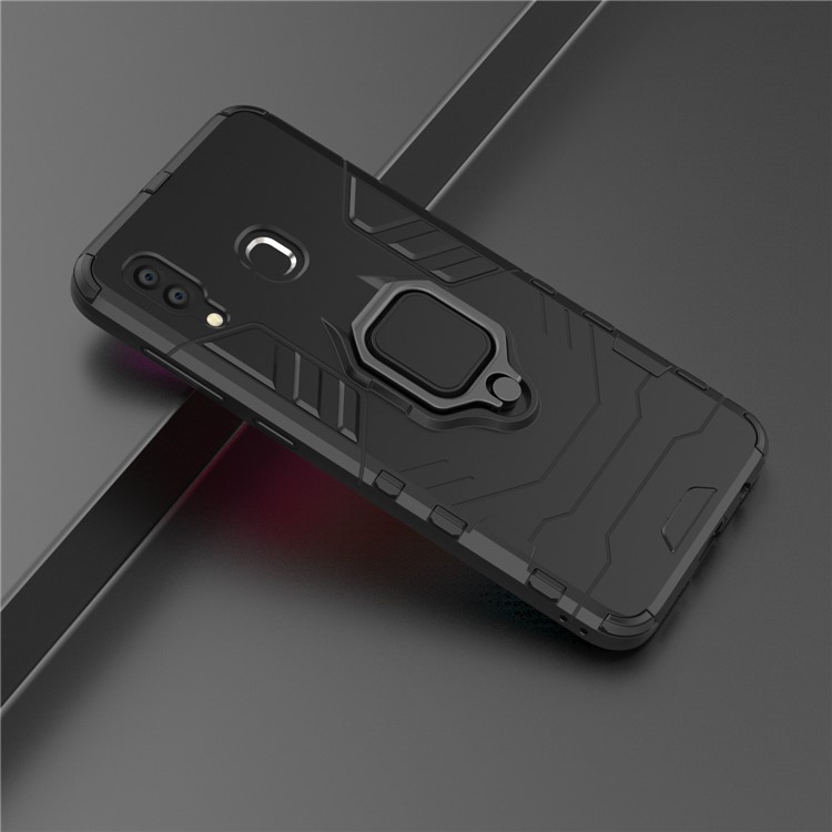 Держатель Кольца Cool Guard Kickstand PC TPU Гибридный Корпус Для Samsung Galaxy A30 / A20 - Черный