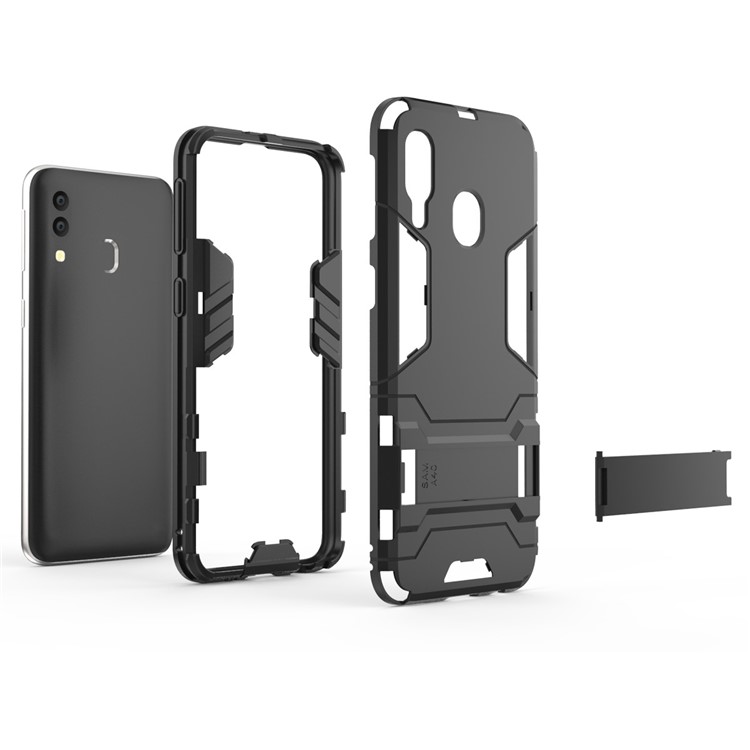 Cool Guard Kickstand PC TPU Hybrid Case for Samsung Galaxy A40 - All Black-4