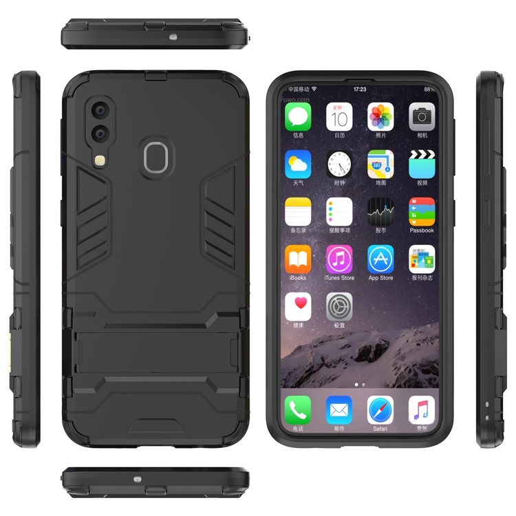 Cool Guard Kickstand PC TPU Hybrid Case for Samsung Galaxy A40 - All Black-7