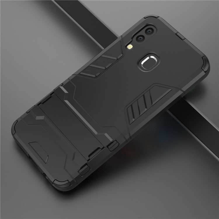 Cool Guard Kickstand PC TPU Hybrid Case for Samsung Galaxy A40 - All Black-9