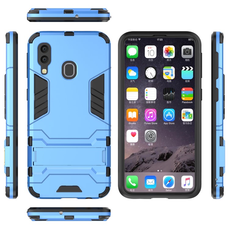 Cool Guard Kickstand PC TPU Hybrid Case for Samsung Galaxy A40 - Baby Blue-4