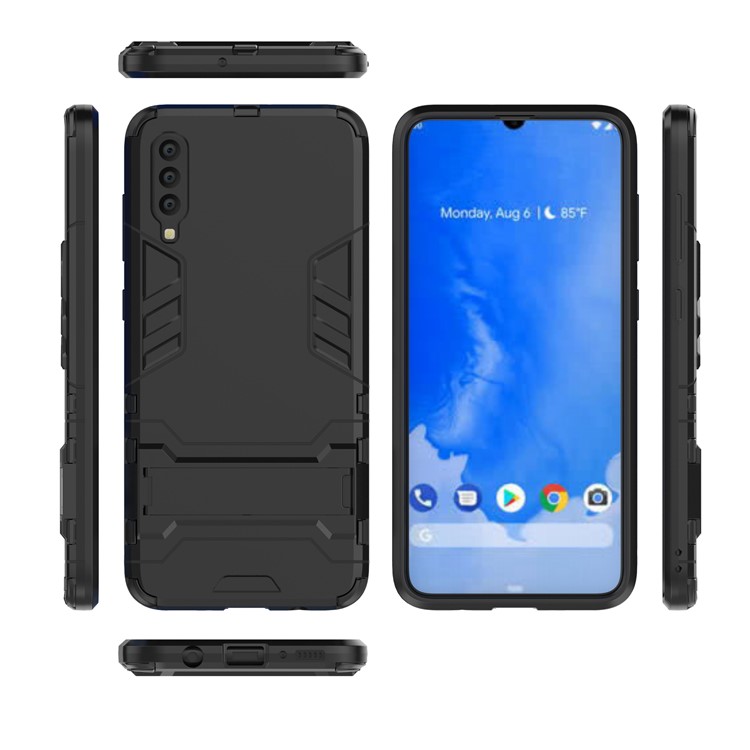 Cool Guard Kickstand PC TPU Hybrid Case for Samsung Galaxy A70 - All Black-7