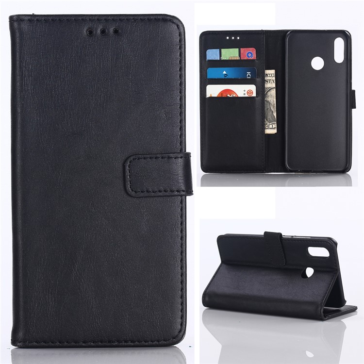 Crazy Horse Leather Wallet Stand Case for Samsung Galaxy A30/A20 - Black-1