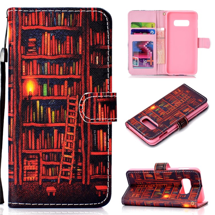 Patterned Leather Wallet Phone Flip Cover for Samsung Galaxy S10e - Bookshelf-1