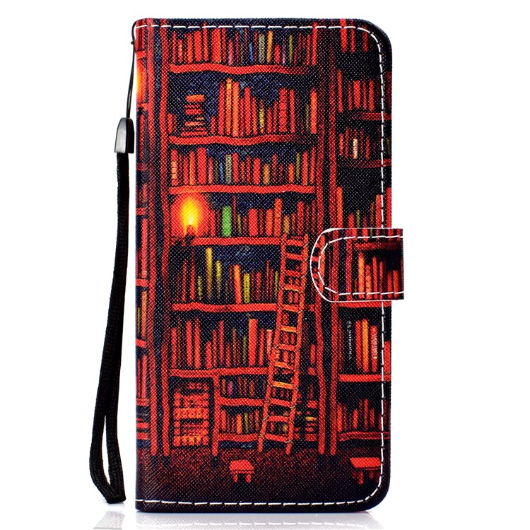 Patterned Leather Wallet Protection Cover for Samsung Galaxy S10 - Bookshelf-2