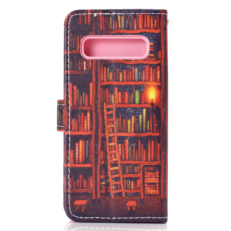 Patterned Leather Wallet Protection Cover for Samsung Galaxy S10 - Bookshelf-3