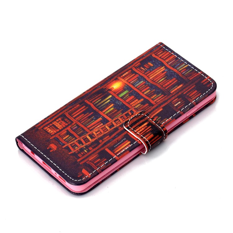 Patterned Leather Wallet Protection Cover for Samsung Galaxy S10 - Bookshelf-7