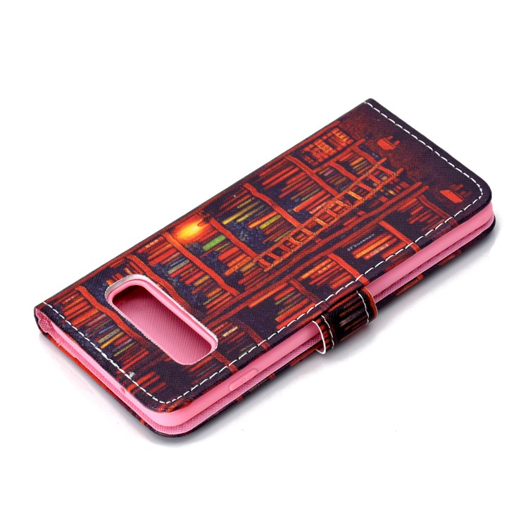 Patterned Leather Wallet Protection Cover for Samsung Galaxy S10 - Bookshelf-8