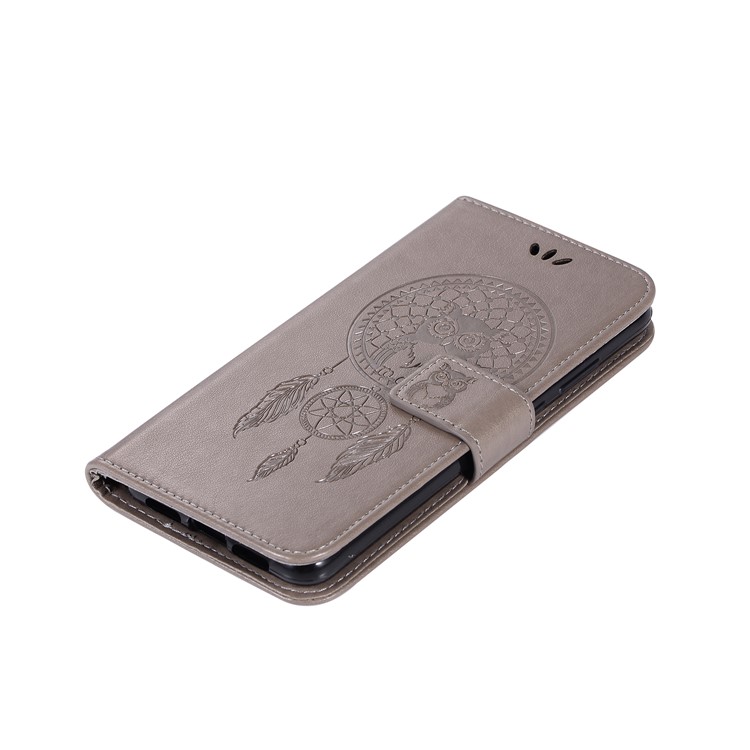Imprinted Dream Catcher Owl Leather Wallet Case for Samsung Galaxy A70 - Grey-7