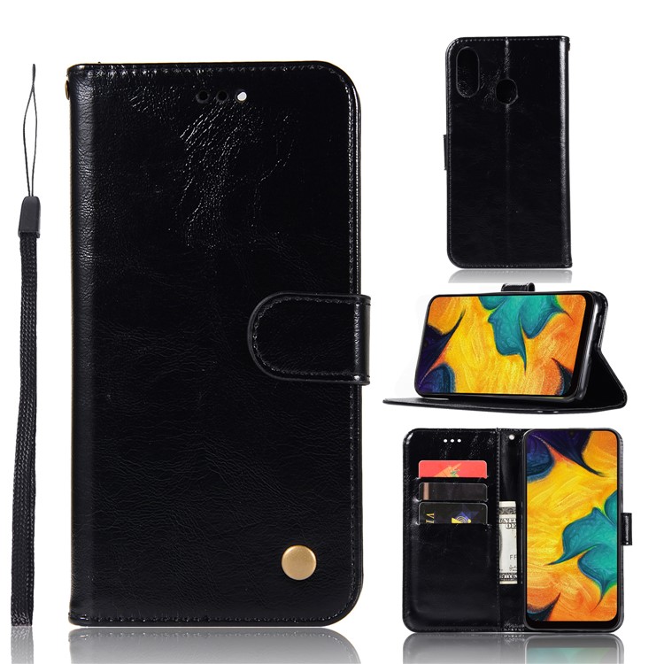 Premium Vintage Leather Wallet Case for Samsung Galaxy A40 - Black-1