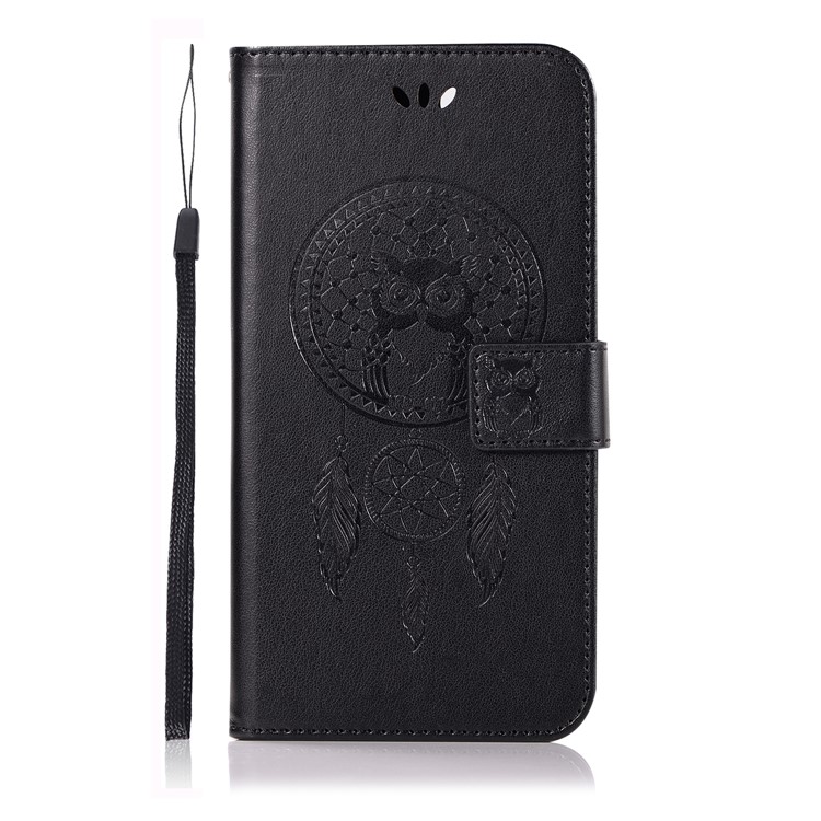 Imprinted Dream Catcher Owl Leather Wallet Case for Samsung Galaxy A40 - Black-2