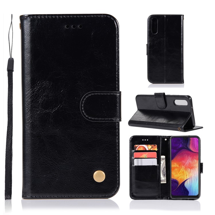 Vintage Premium PU Leather Wallet Case with Stand for Samsung Galaxy A70 - Black-1