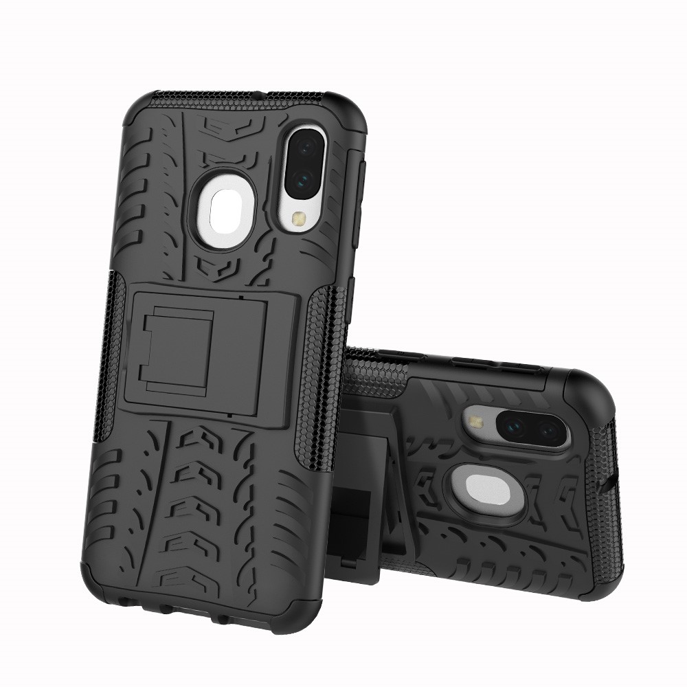 For Samsung Galaxy A40 Cool Tyre PC + TPU Hybrid Case with Kickstand - Black-2