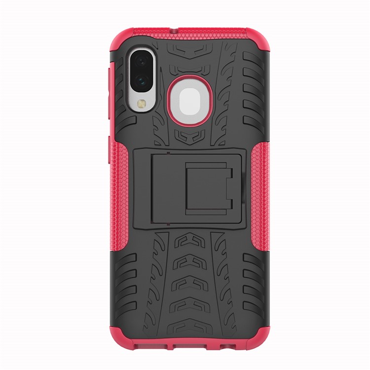 Per Samsung Galaxy A40 Cool Tire PC + Custodia Ibrida TPU Con Cavalletto - Rosa