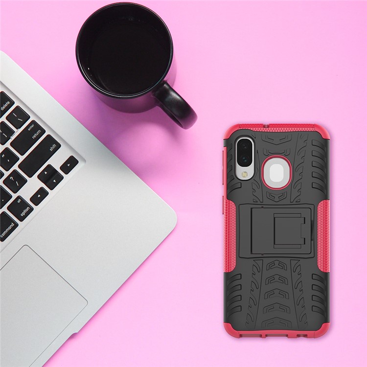 For Samsung Galaxy A40 Cool Tyre PC + TPU Hybrid Case with Kickstand - Rose-9