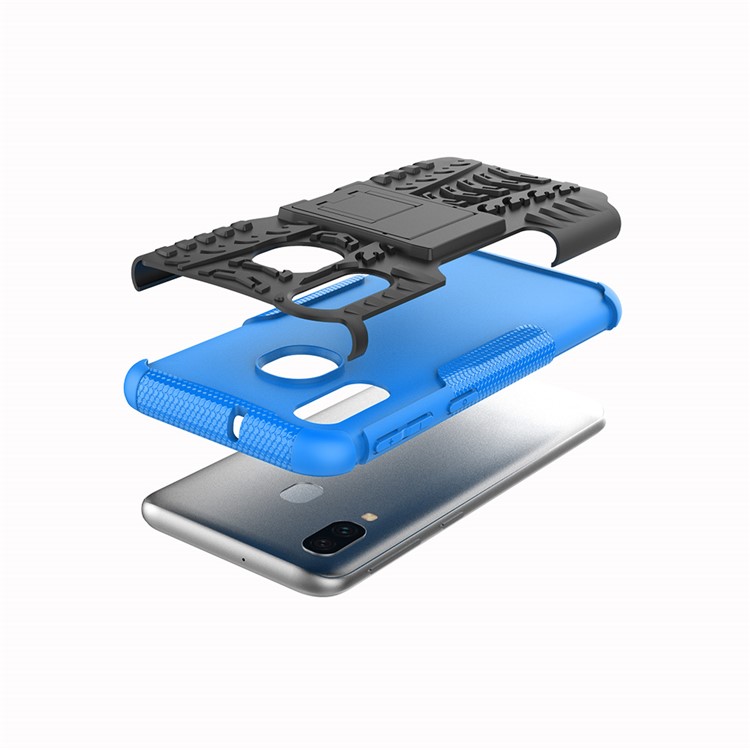 Für Samsung Galaxy A40 Cooler Reifen PC + TPU Hybridkoffer Mit Ständer - Blau-7