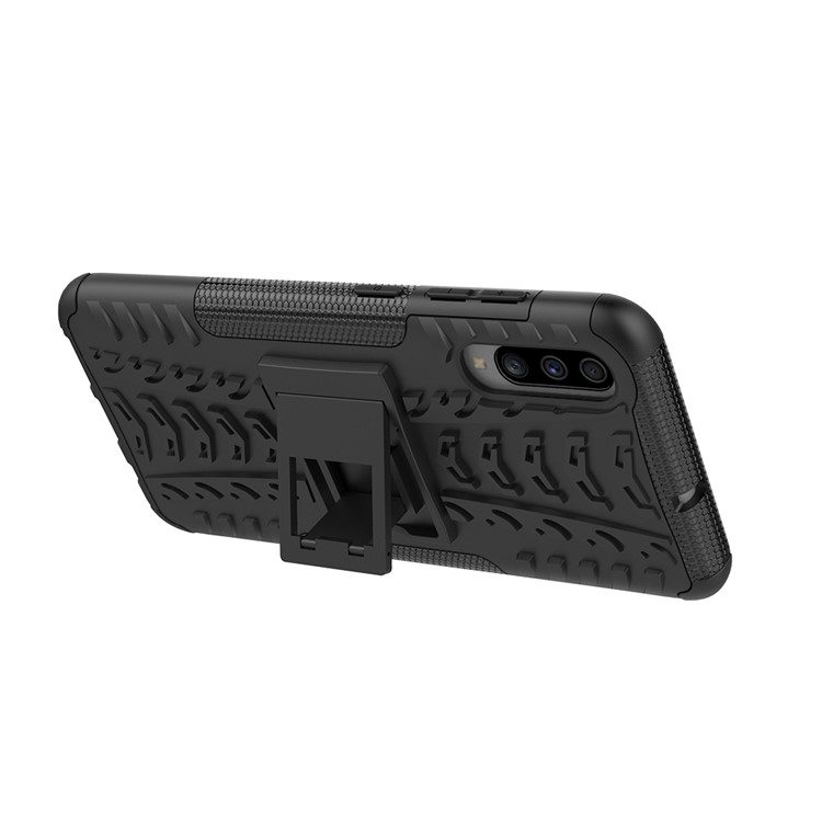 Per Samsung Galaxy A70 Cool Pneumatico PC + copertura Protettiva Ibrida In TPU Con Cavalletto - Nero-5