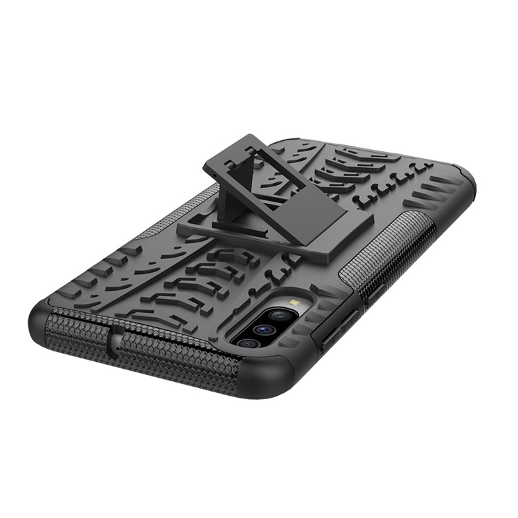 Per Samsung Galaxy A70 Cool Pneumatico PC + copertura Protettiva Ibrida In TPU Con Cavalletto - Nero-7
