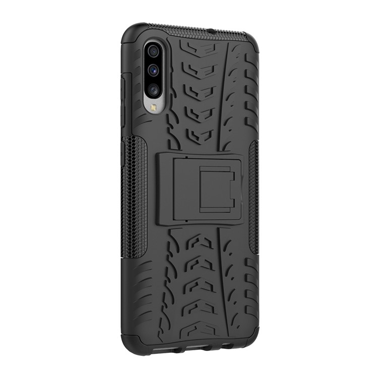 Für Samsung Galaxy A70 Cool Tire PC + TPU Hybrid -schutzschutz Mit Kickstand - Schwarz