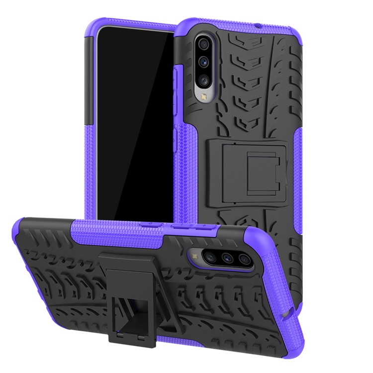 For Samsung Galaxy A70 Cool Tyre PC + TPU Hybrid Protective Cover with Kickstand - Purple-1