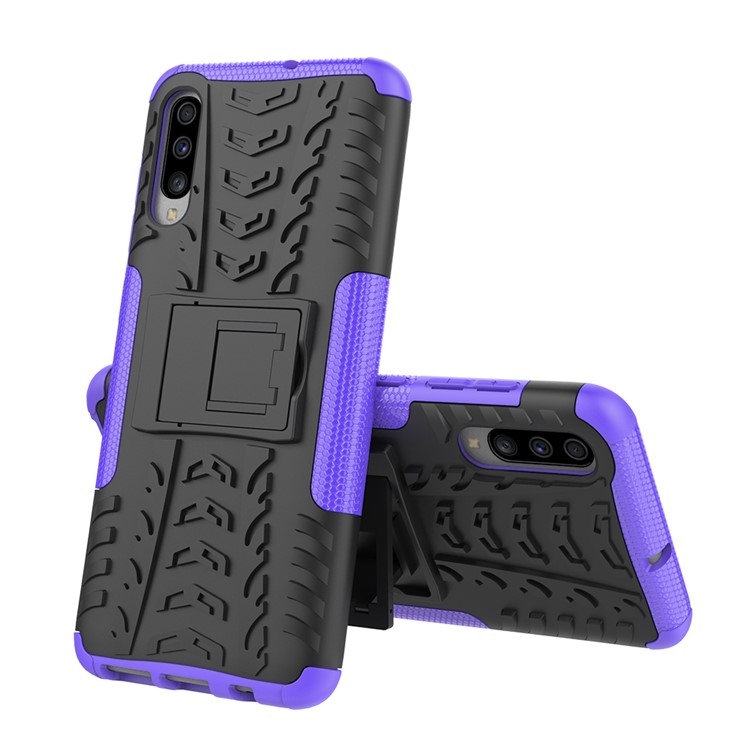 For Samsung Galaxy A70 Cool Tyre PC + TPU Hybrid Protective Cover with Kickstand - Purple-2