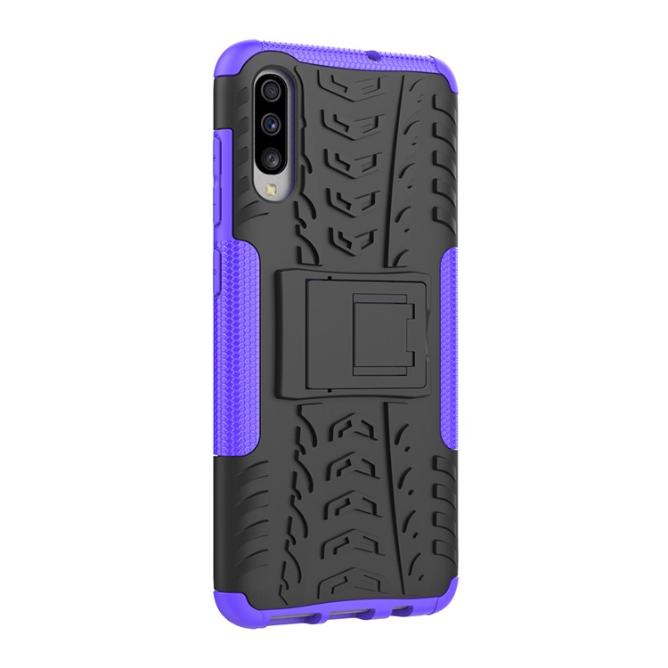 For Samsung Galaxy A70 Cool Tyre PC + TPU Hybrid Protective Cover with Kickstand - Purple-9