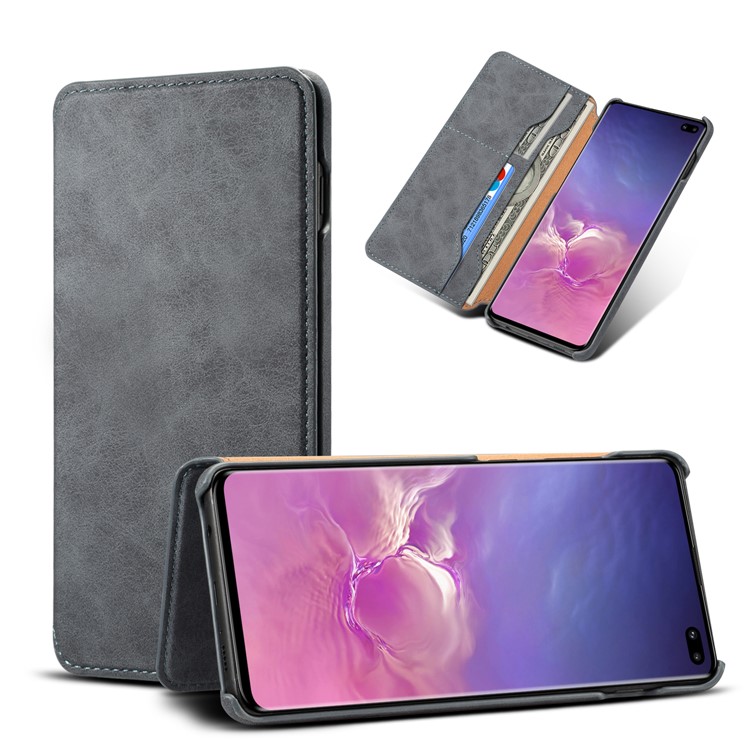 PU Leather Protection Cell Phone Cover with Wallet for Samsung Galaxy S10 Plus - Dark Grey-1