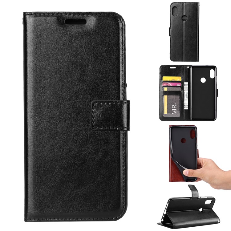 Crazy Horse Wallet Leather Stand Case for Samsung Galaxy A40 - Black-1