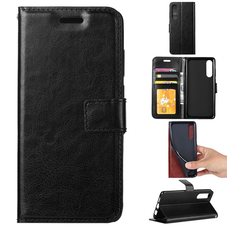 Crazy Horse Wallet Leather Stand Case for Samsung Galaxy A70 - Black-1